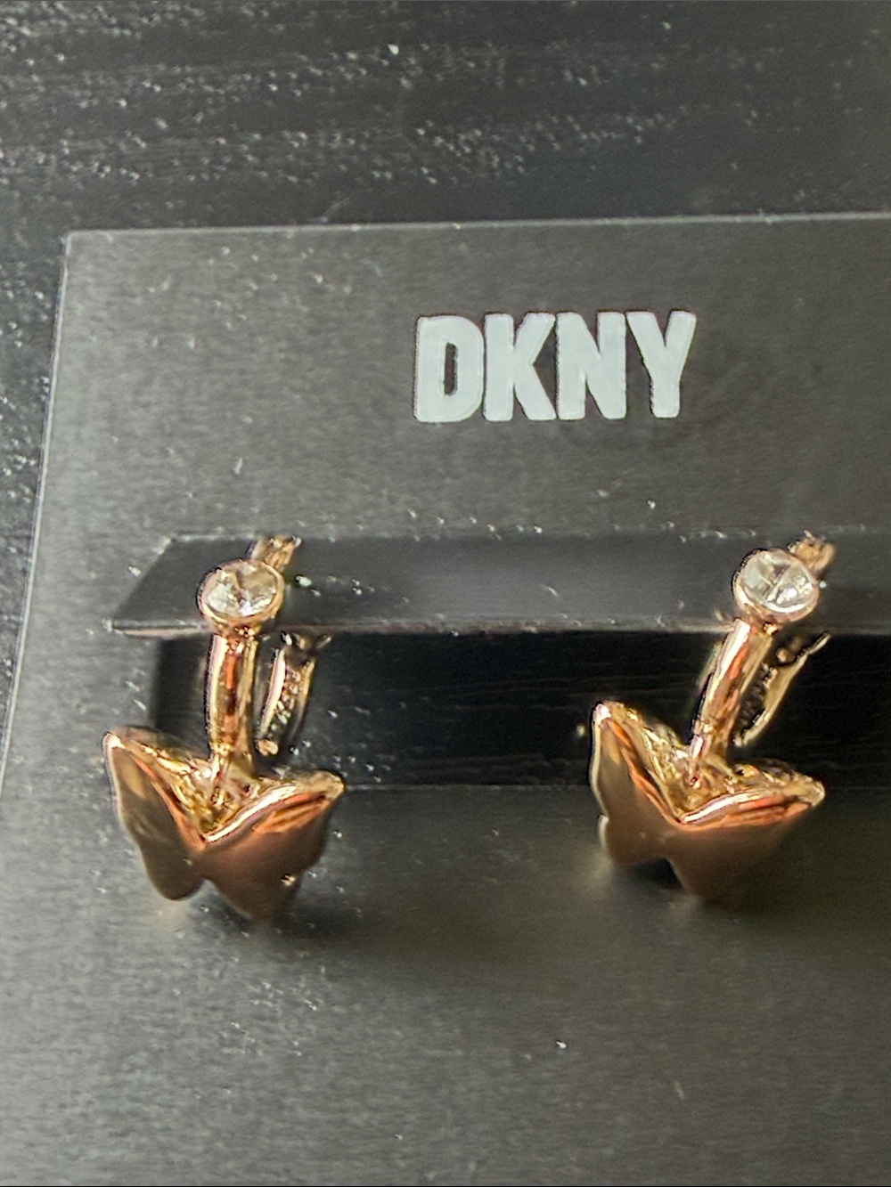 DKNY Rose Gold Butterfly Hoop Earrings with Clear Crystal